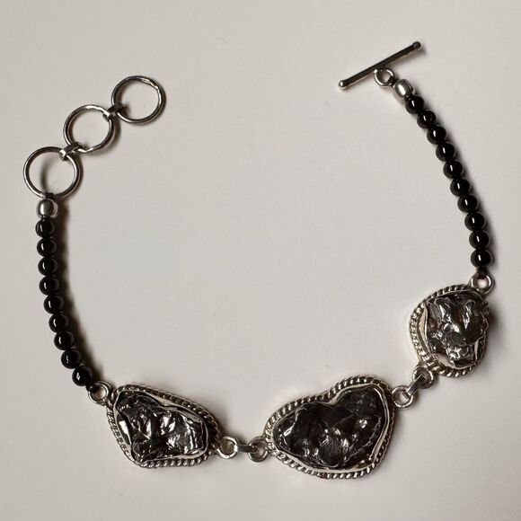 Vintage Meteorite & Black Spinel Bracelet 7" - 8" in Sterling Silver D’Joy NIB - Picture 5 of 14